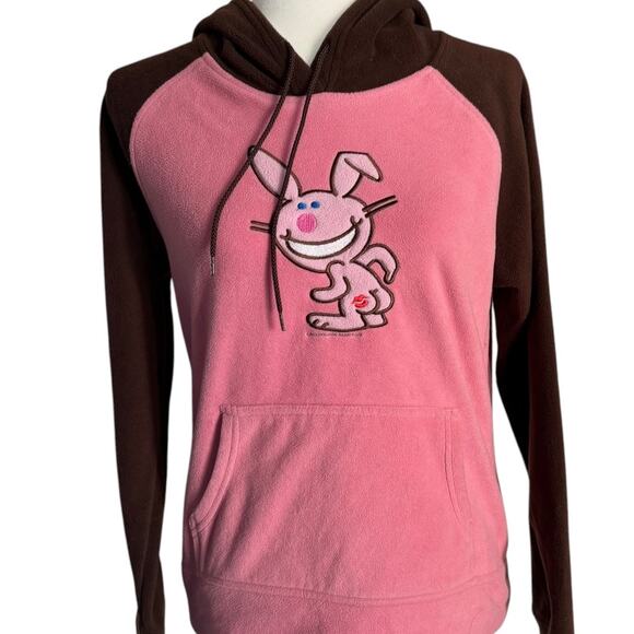 It’s Happy Bunny Vintage Y2K Kiss my A** Pink Fleece Hoodie Size M - Picture 3 of 12